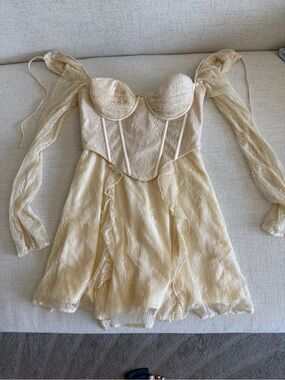 Oh Polly Cream Lace Bustier Mini Dress